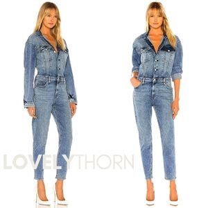 HUDSON // long sleeved fitted stretch denim jumpsuit in magnetize